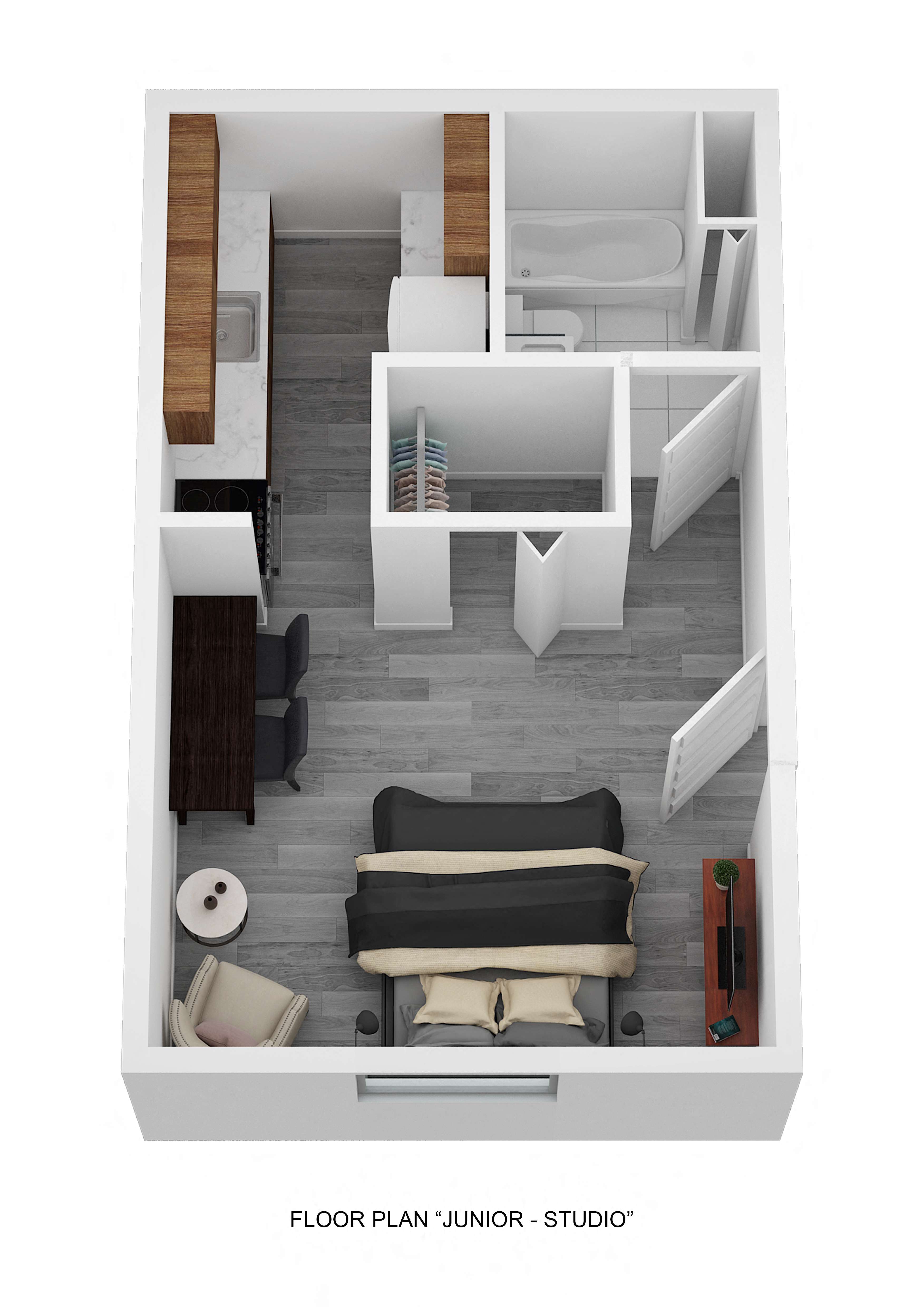 Floor plan for studio, 1 bath, 360 sqft